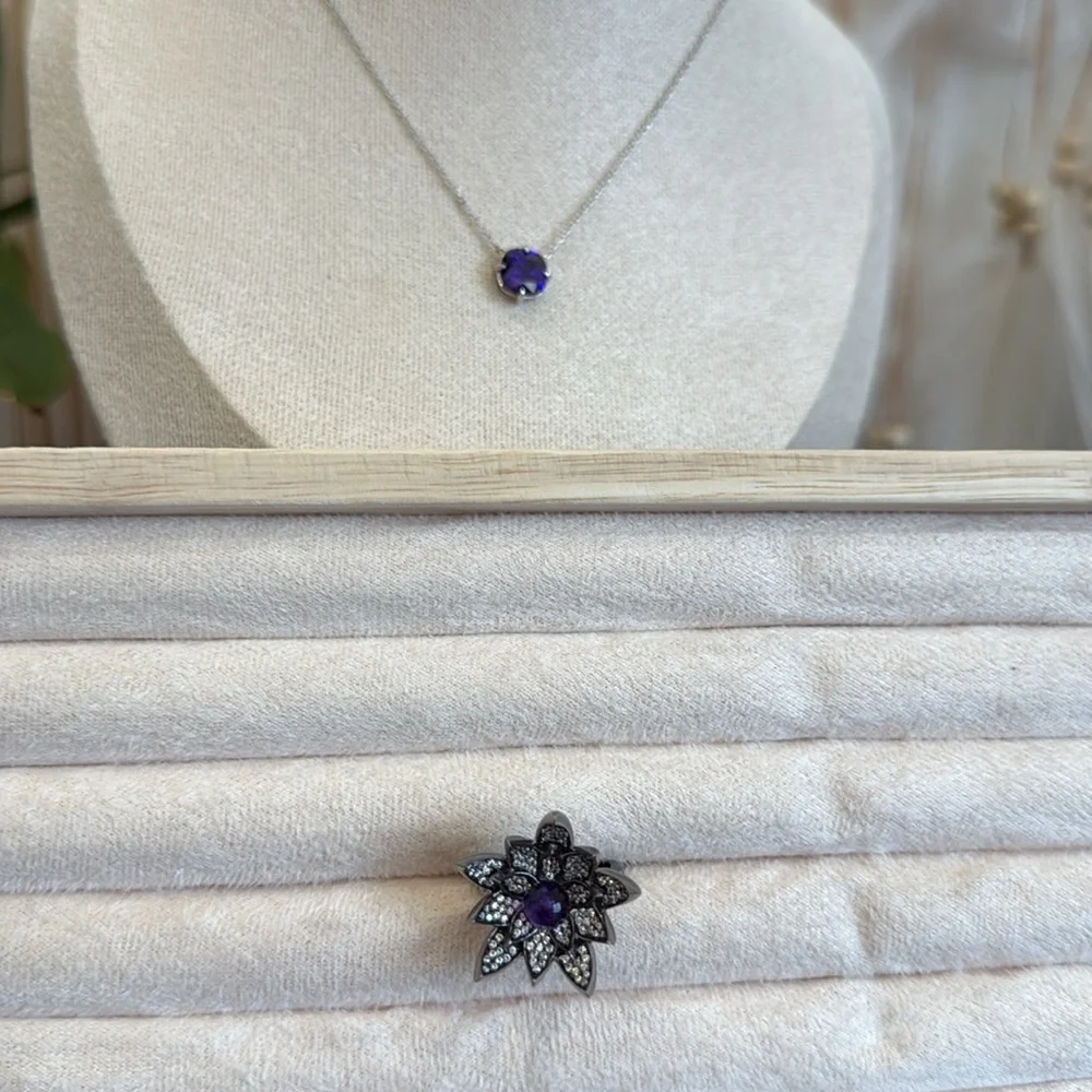Hespera Size 6 authentic amethyst and white topaz witchy core ring set